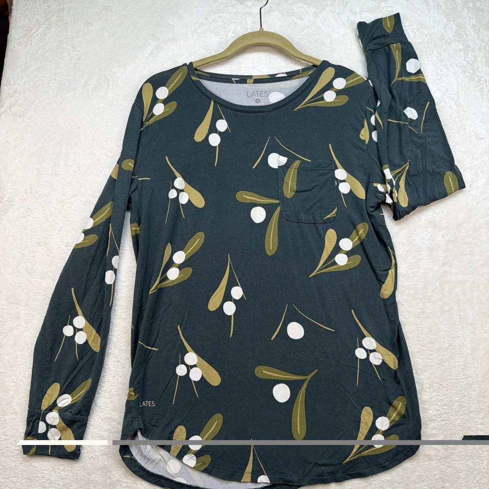 Lates By Kate Modal Pajama Set Women's Medium Olive Botanical Jogger Lounge‎ - Picture 2 of 16